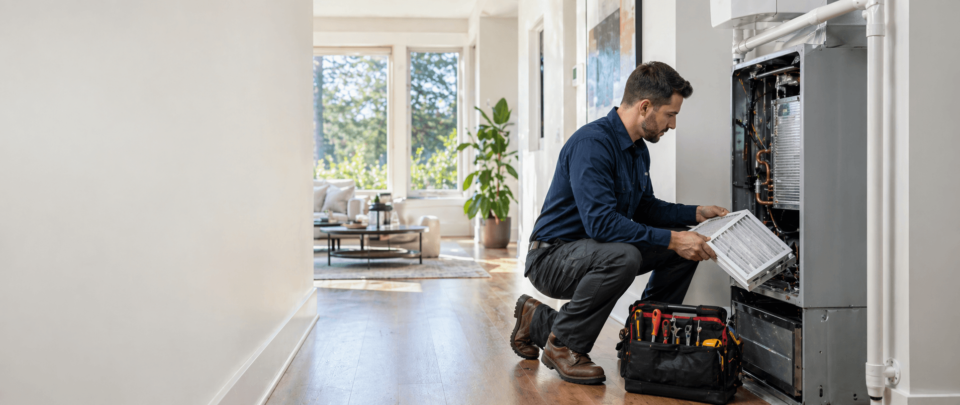 Technician installing a modern HVAC system